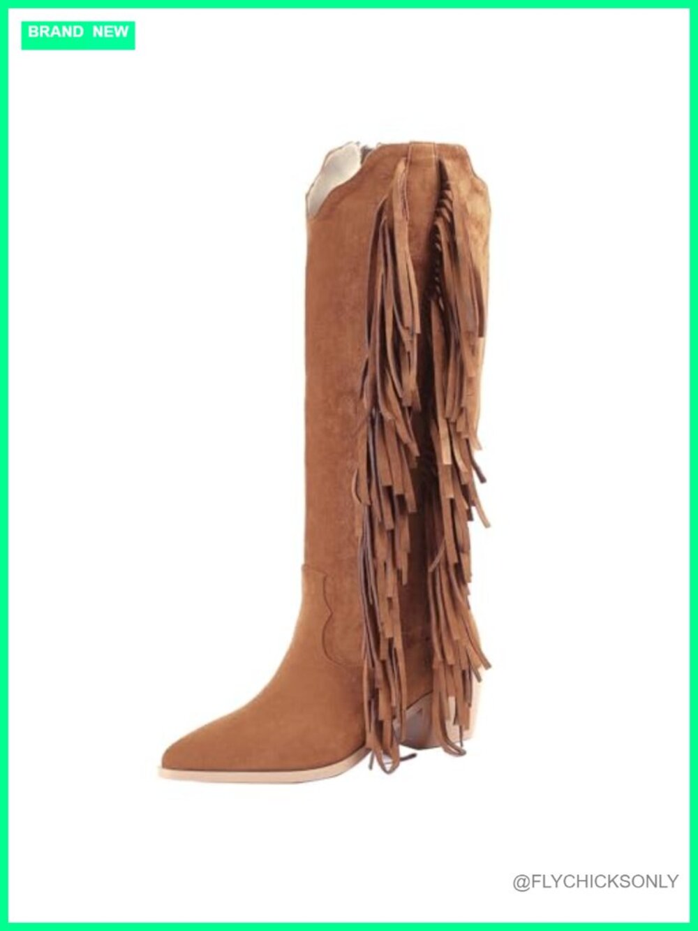 Faux Suede Fringe Cowgirl Knee High Boots Pointed Toe Chunky Heel Western